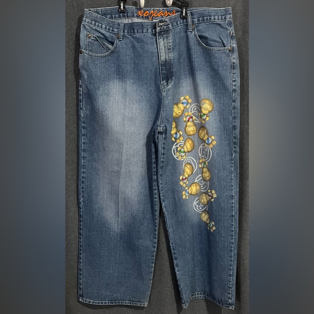 XO Jeans Graphic Monkey Men's Baggy Blue Denim Jeans 44X32